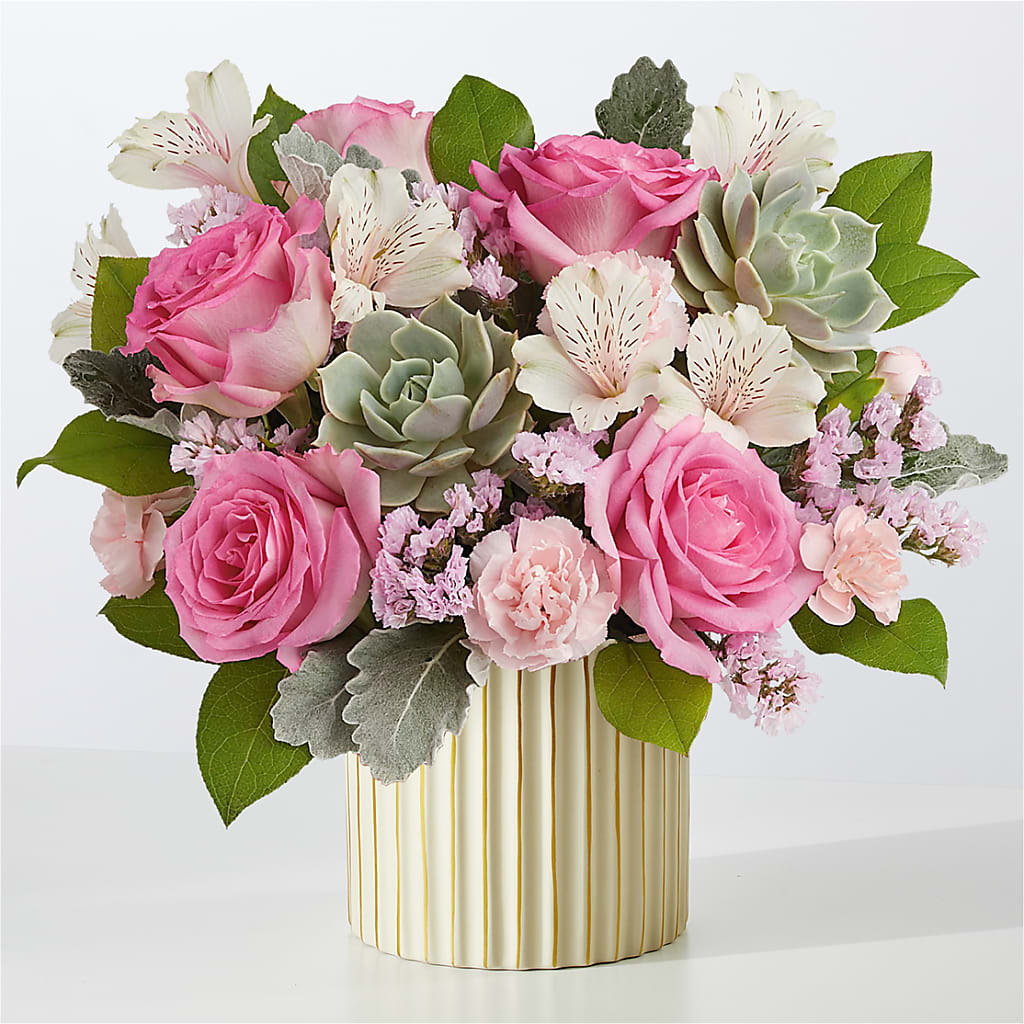 Dusty Rose Bouquet with Ivory Vase – MOORE'S FLOWERS & GIFTS, Fayette AL