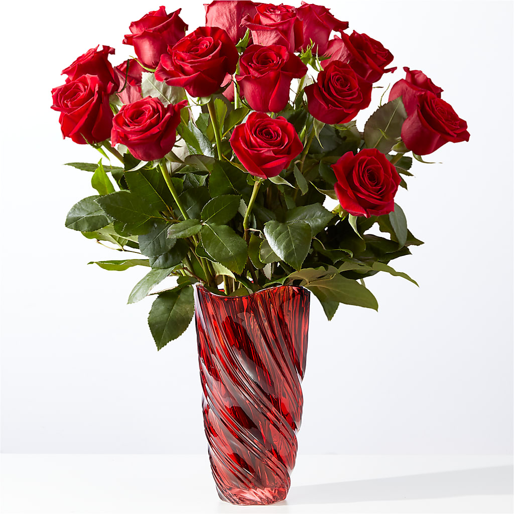 Classic Love Red Rose Bouquet with Luxe Swirl Vase – MOORE'S FLOWERS & GIFTS, Fayette AL